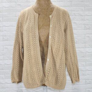 EDDIE BAUER Cardigan Sweater Knit Cable Knit Open Weave Neutral Tan Cotton Large